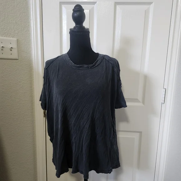 Free People We The Free Slate Blue Ribbed Riley Short Sleeve Tee XS - Picture 2 of 13